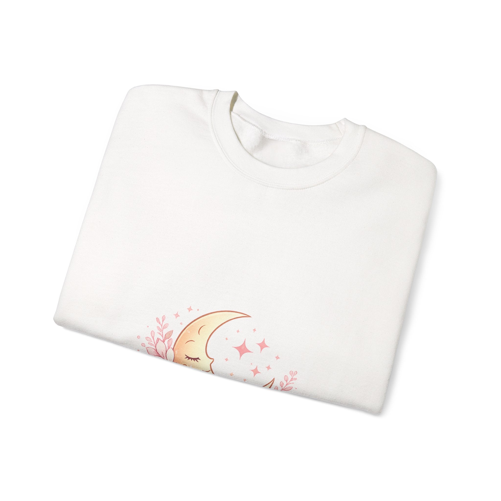 LunaBelle Dreamy Moon Floral Crewneck Sweatshirt – Soft Pink Graphic Pullover