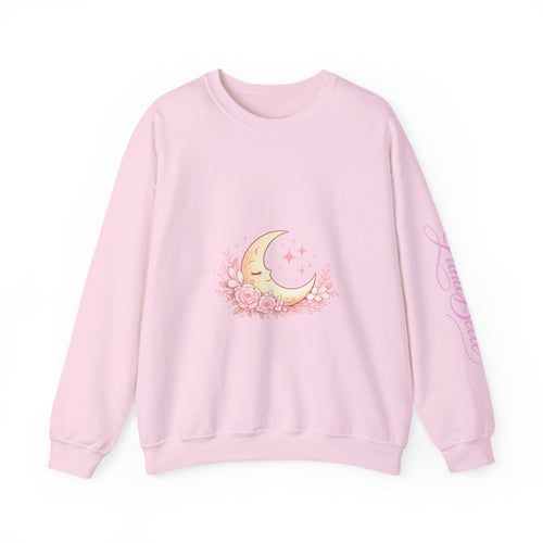 LunaBelle Dreamy Moon Floral Crewneck Sweatshirt – Soft Pink Graphic Pullover